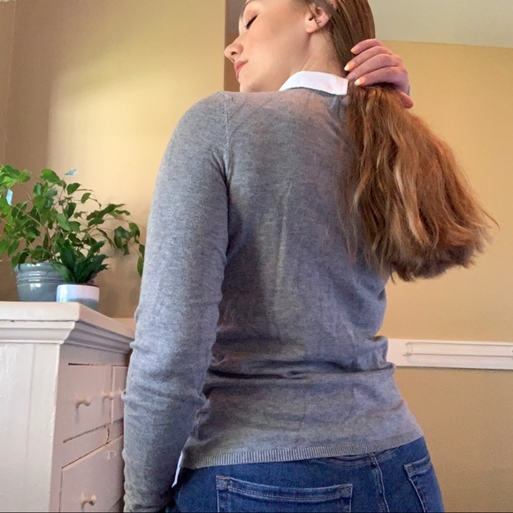 Forever21 Floral Embroidered Collared Grey Sweater - Picture 2 of 4